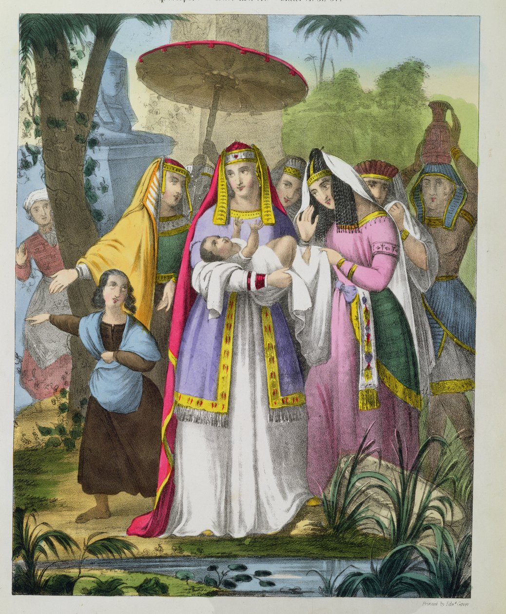 Moses räddas av Faraos dotter, från en bibel tryckt av Edward Gover, 1870-talet av Siegfried Detler Bendixen
