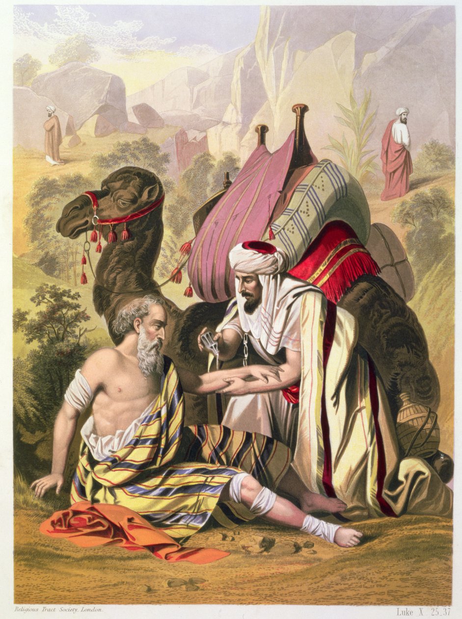 Den barmhärtige samariten, från en bibel tryckt av Edward Gover, 1870-talet av Siegfried Detler Bendixen