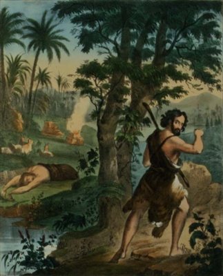 Mordet på Abel, från en bibel tryckt av Edward Gover av Siegfried Detler Bendixen
