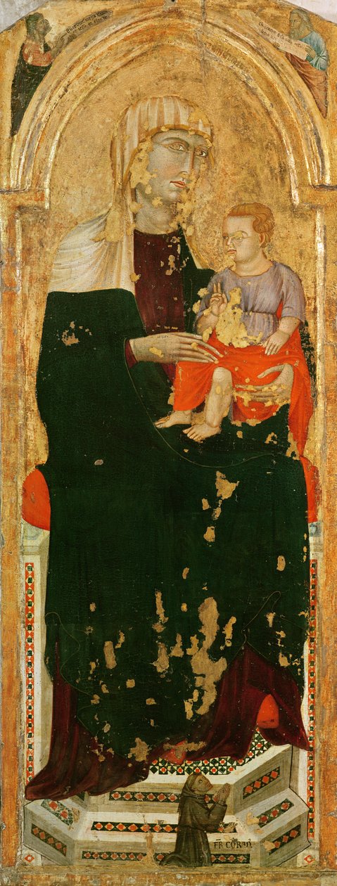 Virgin and Child och Friar Corrado (tempera på panel) av Sienese School