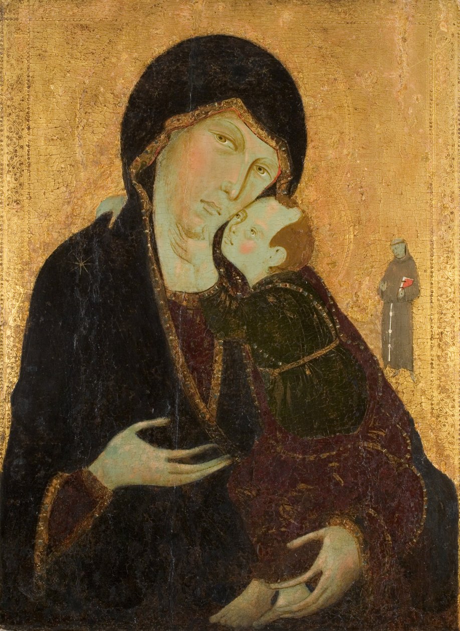 Madonna och barn med St. Franciskus, ca 1285 (tempera på panel) av Sienese School