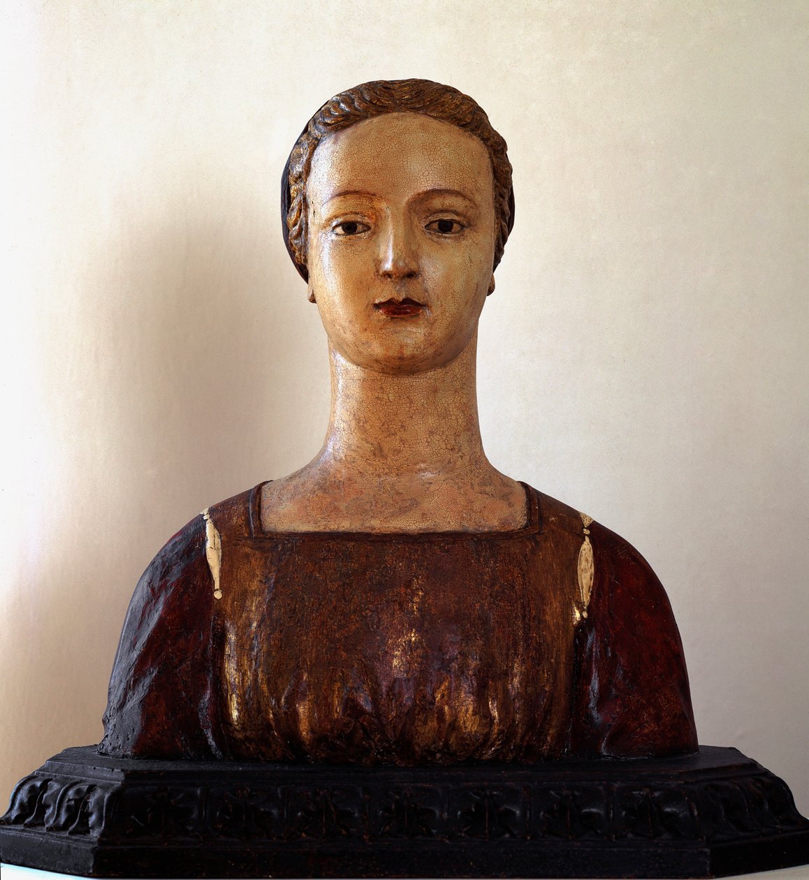Ung dam (polykrom träskulptur av Sienese School