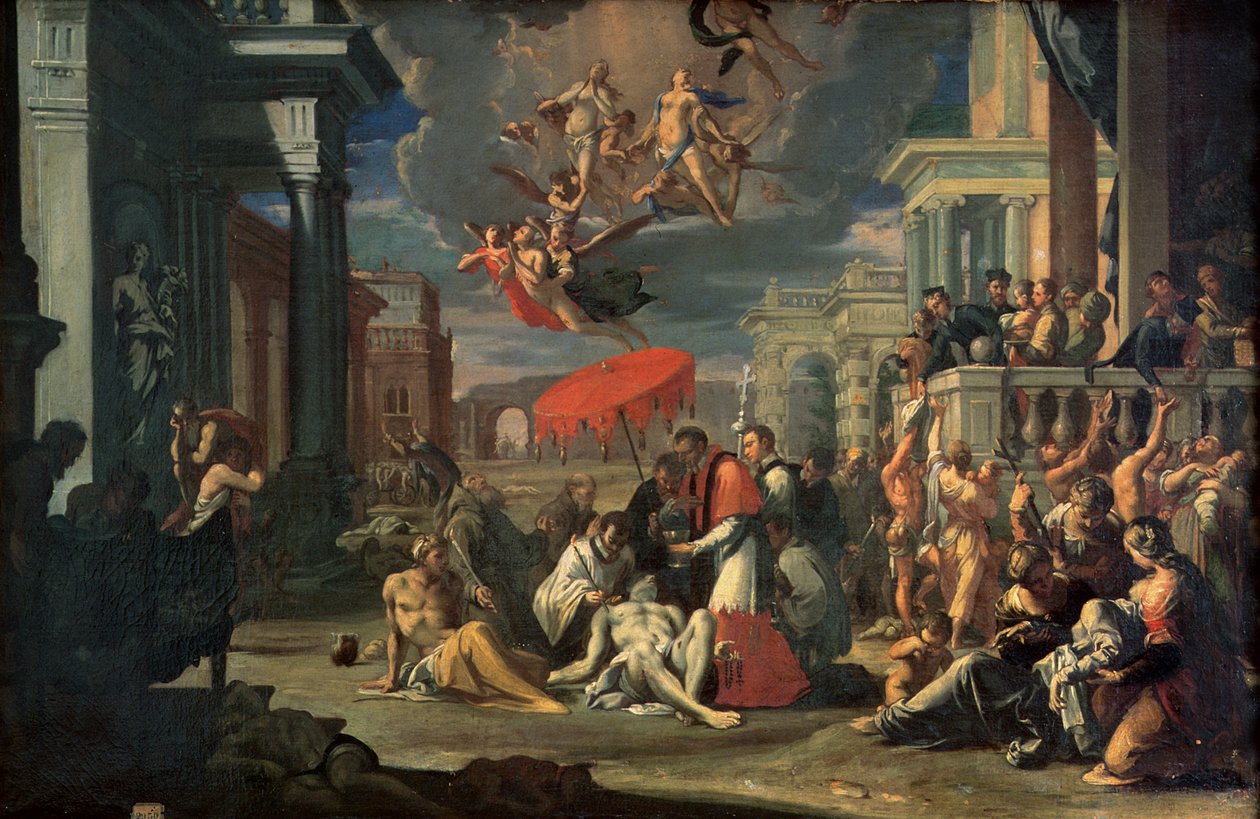 Den helige Karl Borroméo ger sakramentet till pestoffer 1576 av Sigismondo Caula