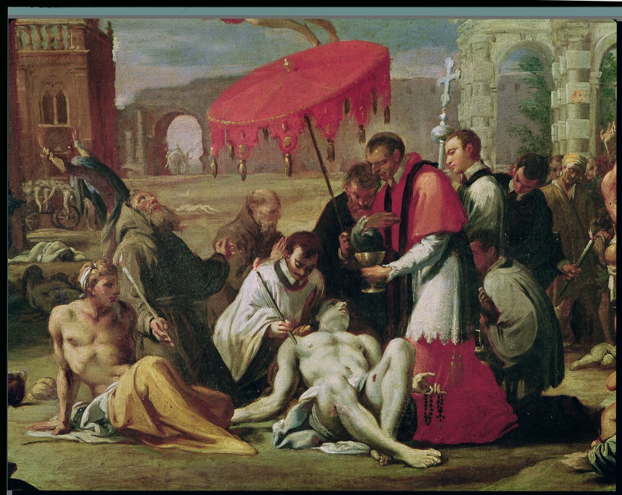 S:t Charles Borromeo (1538-84) Tillhandahåller sakramentet till pestoffer 1576 (uppgift om 78610) av Sigismondo Caula