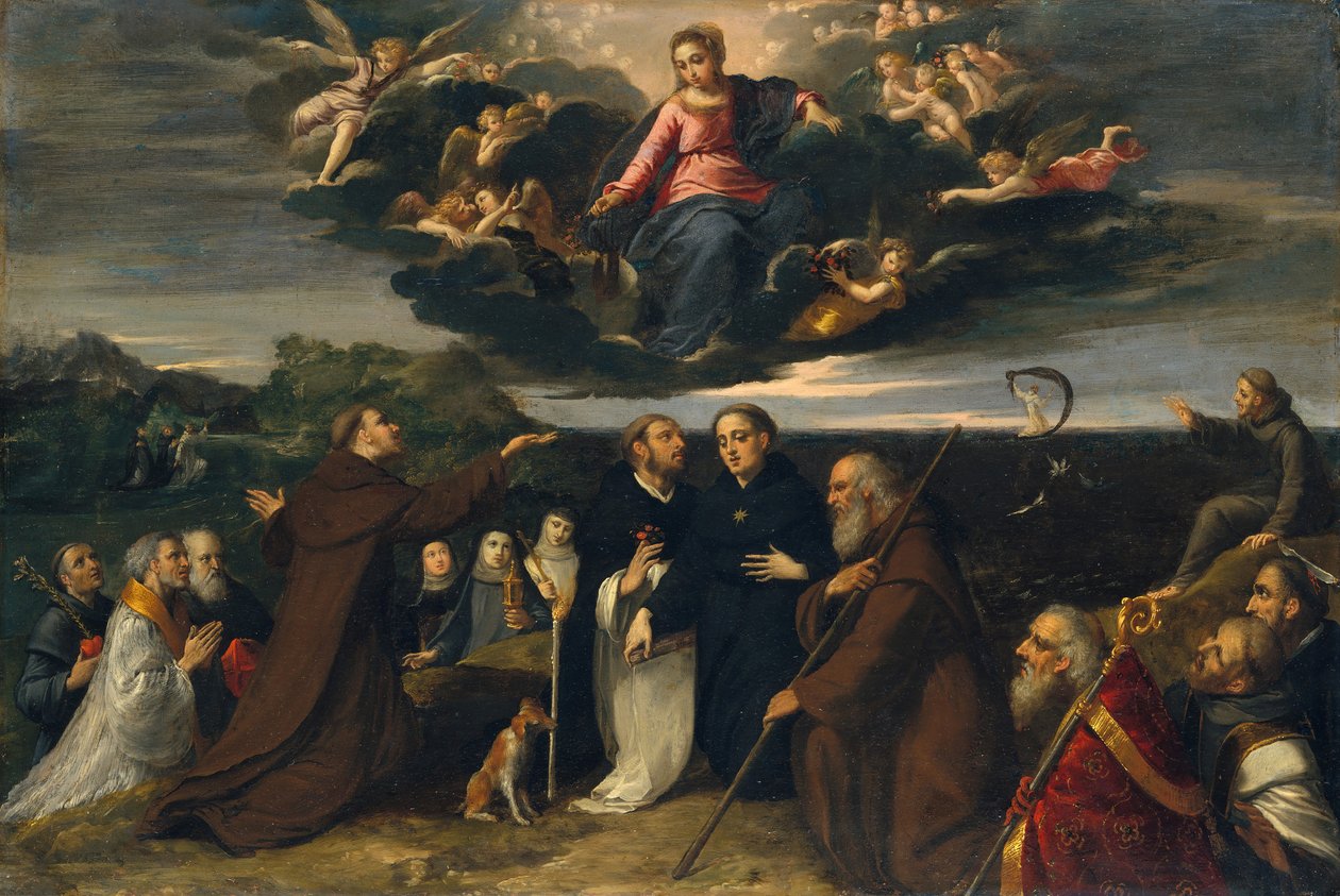 Jungfrun älskad av heliga, ca. 1609. av Sigismondo Scarsellino