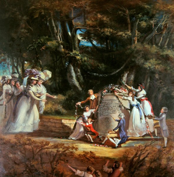 Barnen till hertiginnan av Orleans hälsar sin mor vid monumentet som restes av dem för att fira hennes återställande till hälsa genom ett besök i Spa 1787 (olja på duk) av Silvestre Mirys