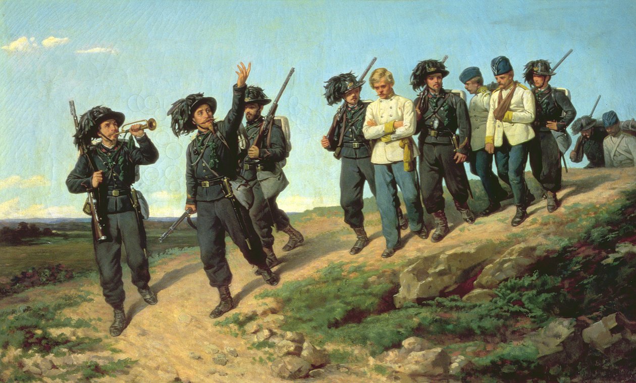 Ett italienskt gevärsregemente som återvände från en spaningspatrull, 1861 av Silvestro Lega