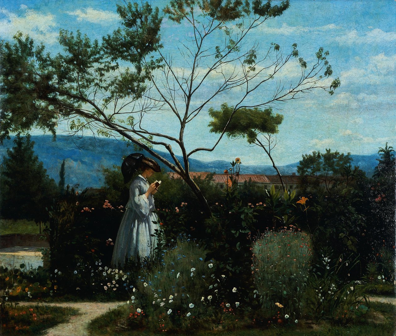 Bland blommorna i trädgården, av Silvestro Lega (1826-1895). av Silvestro Lega