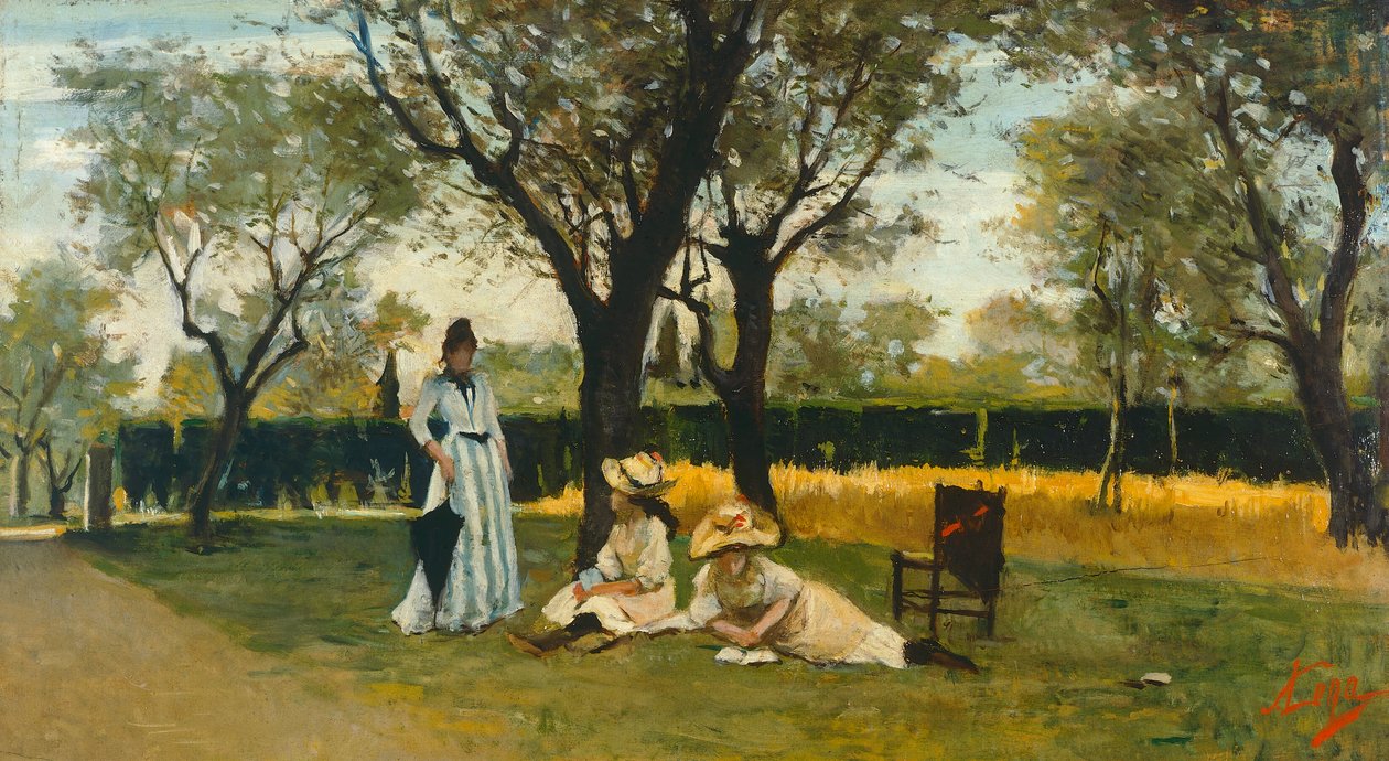 At villa of Poggio Piano, av Silvestro Lega (1826-1895), olja på panel, 34x60,5 cm av Silvestro Lega
