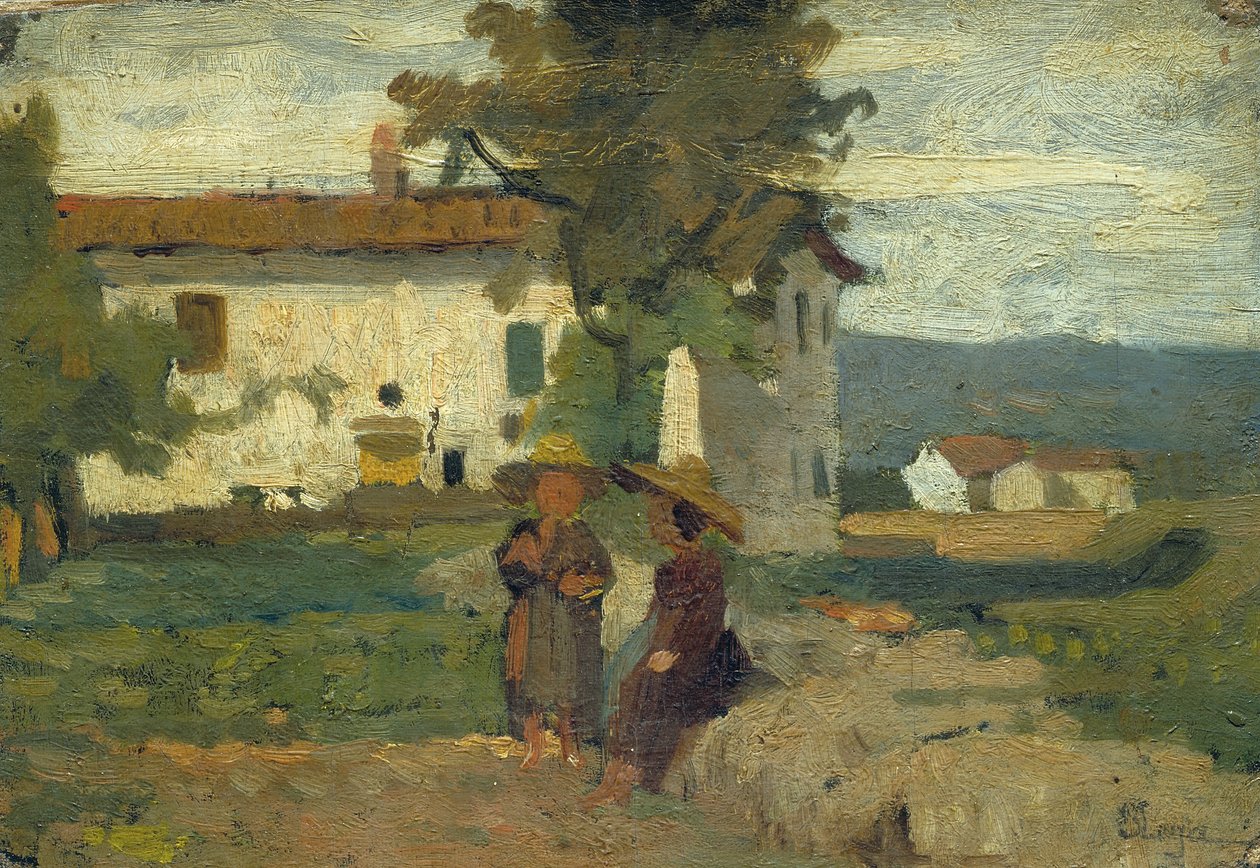 Bönder i solen, ca 1863 (olja på duk på kartong) av Silvestro Lega