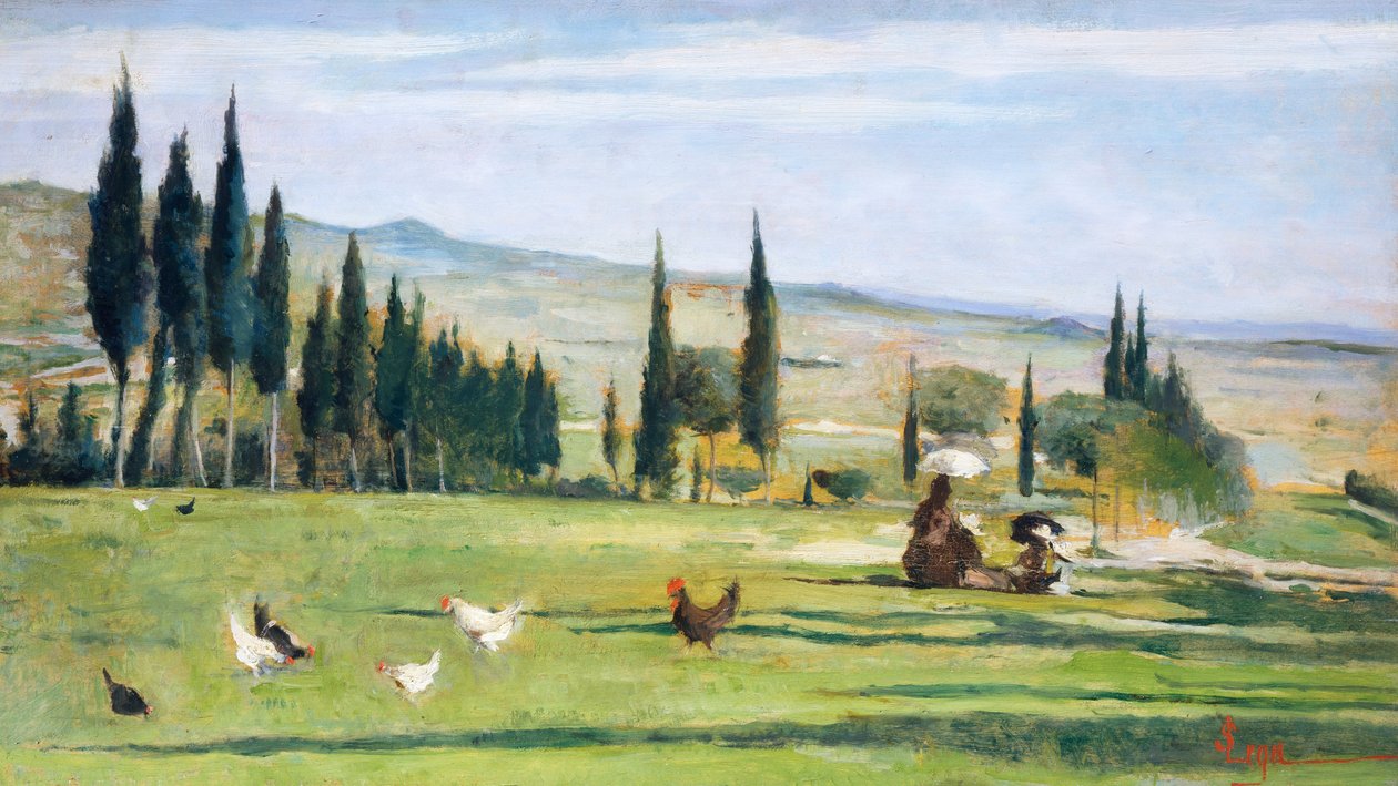 Gabbro Landskap, av Silvestro Lega (1826-1895), olja på duk, 34,5x61 cm. av Silvestro Lega