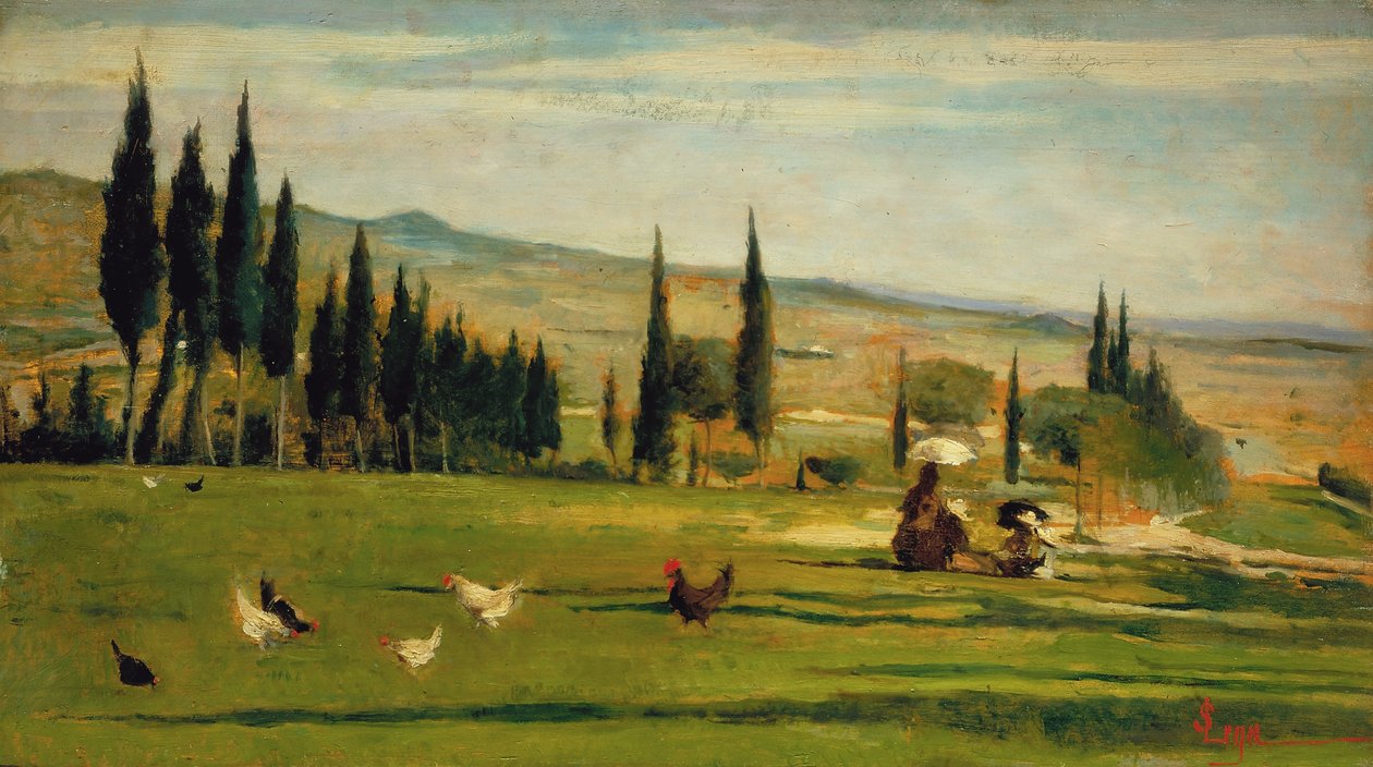 Landskap kring staden Gabbro, ca 1889-90 (olja på pannå) av Silvestro Lega