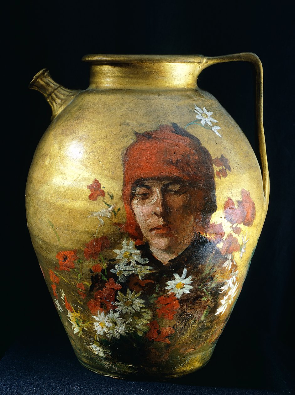 Kanna med kvinnofigur, av Silvestro Lega (1826-1895) av Silvestro Lega
