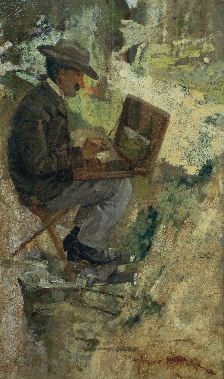 Porträtt av Silvestro Lega-målning av Angiolo Tommasi (1858-1923), olja på panel av Silvestro Lega