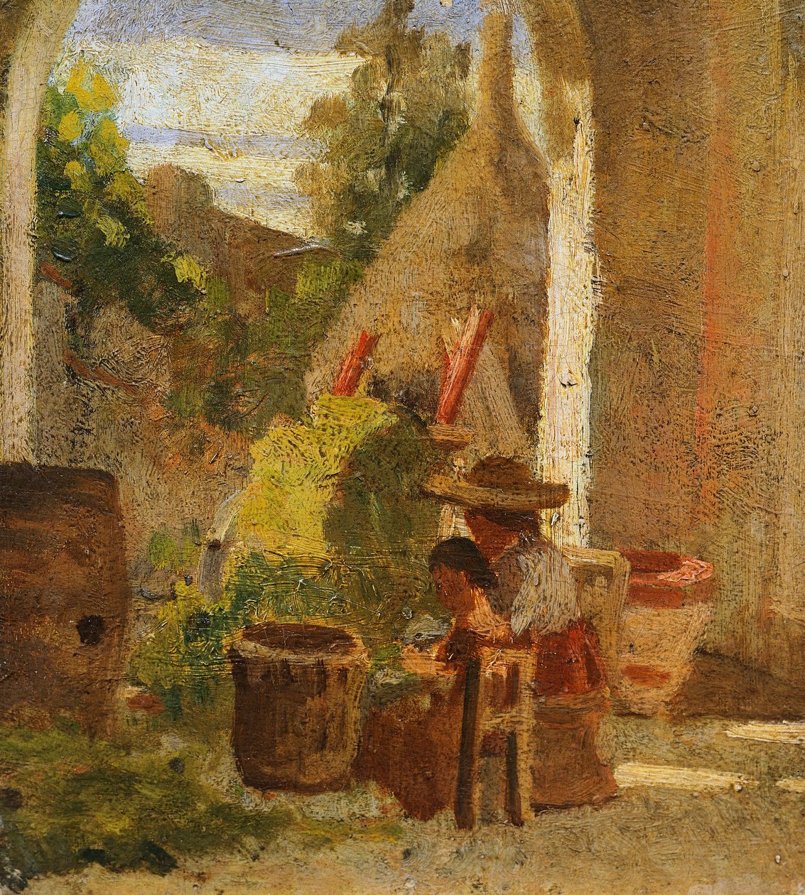 Rustic loggia, Utafiti wa Nchi triptychswed av Silvestro Lega