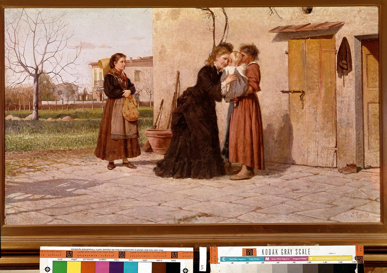 Besöket hos sjuksköterskan (olja på duk av Silvestro Lega