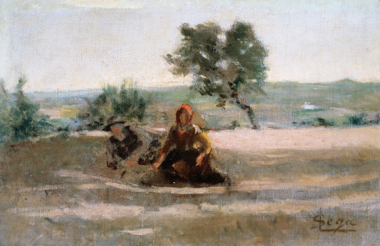 Unga bönder, av Silvestro Lega (1826-1895), olja på duk, cm 24x37 av Silvestro Lega
