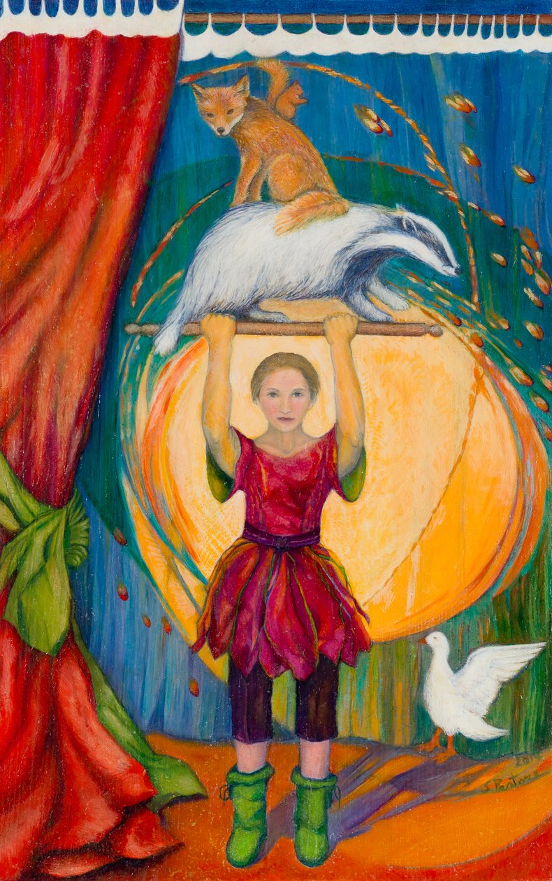 Acrobats, 2013 (wc & pastell på papper) av Silvia Pastore