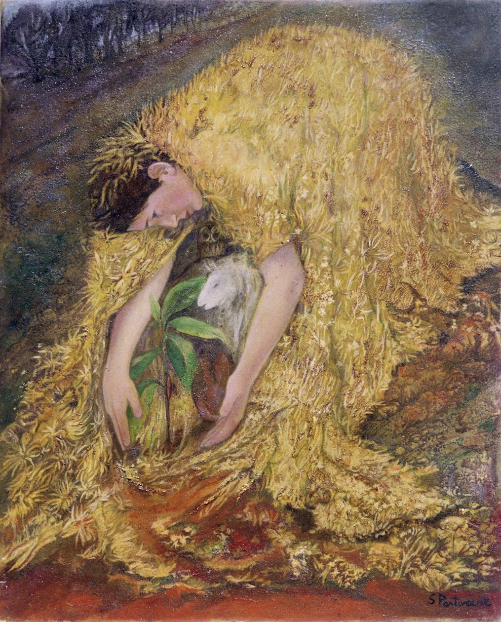 The Gardener, 2002 (olja på gessoed panel) av Silvia Pastore