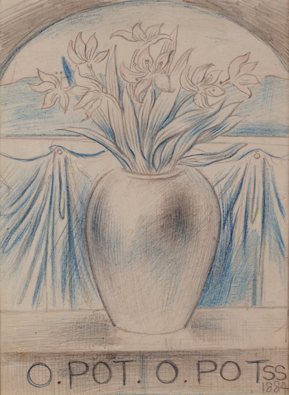 O Pot O Pot, 1884 (penna och färgad krita på papper) av Simeon Solomon