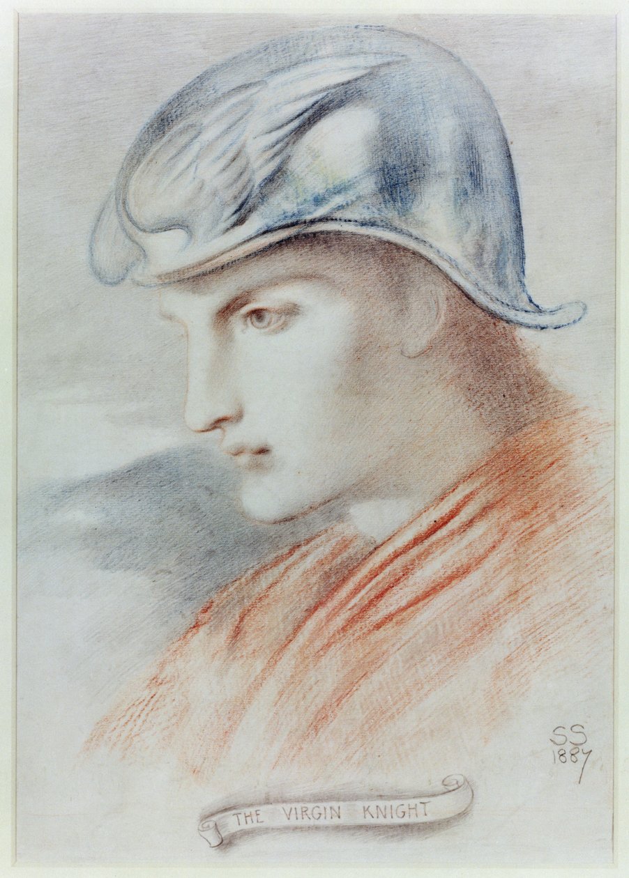 The Virgin Knight, 1887 (färgade kritor på papper) av Simeon Solomon