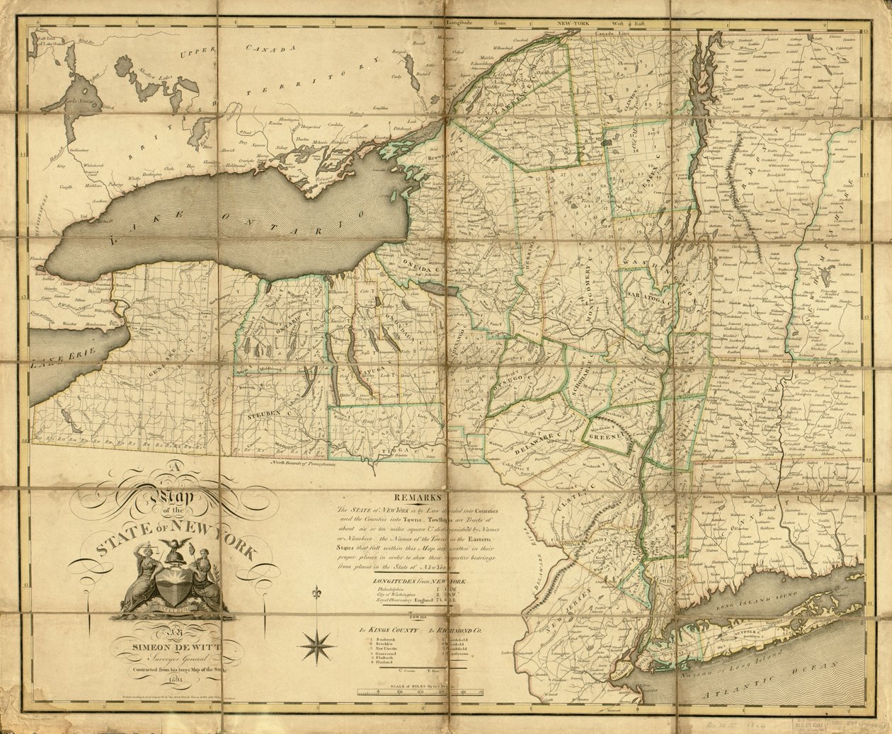 En karta över delstaten New York. LOC 74696138 av Simeon De Witt