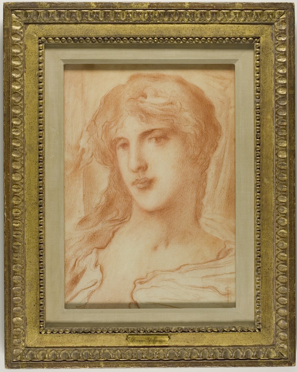 Huvud, ca 1880 (rödkrita på buffertpapper) av Simeon Solomon