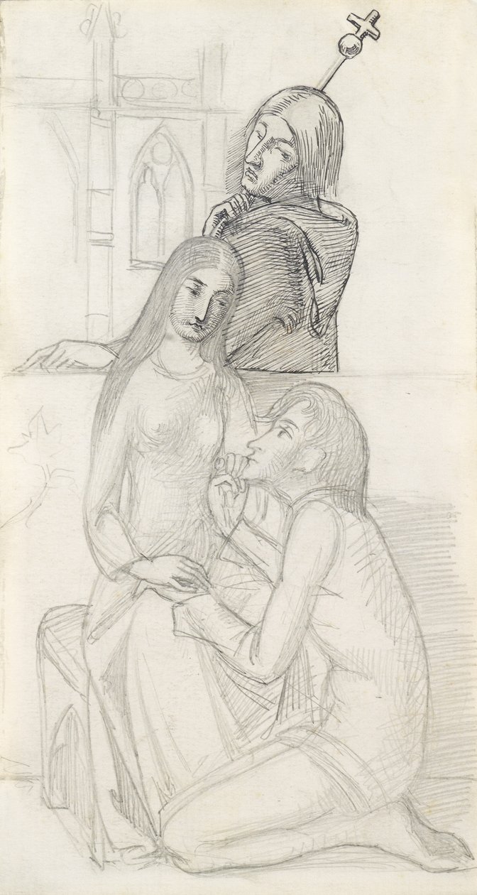 Romeo och Julia, med Friar Lawrence (penna, penna och bläck på papper) av Simeon Solomon