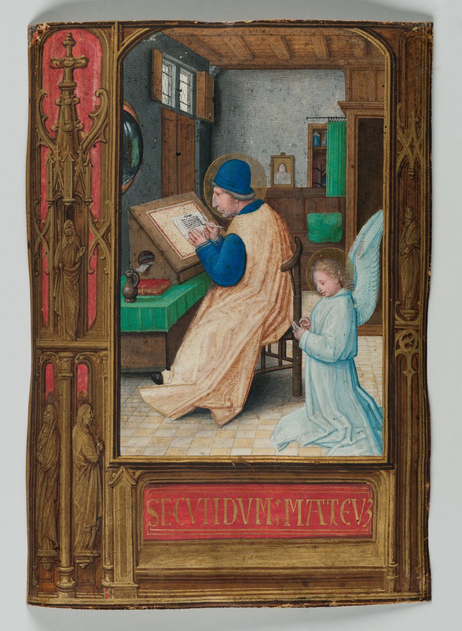 St. Matteus skriver med ängeln, 1521 (tempera på pergament) av Simon Bening