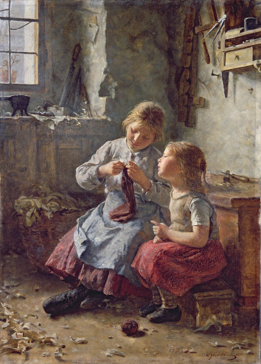 Knitting, 1891 av Simon Glucklich