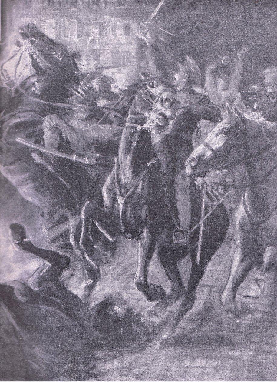 En nattladdning av brittiskt kavalleri under den svepande rörelsen i oktober 2014, från History of the Great War Vol 3 publicerad av Waverley Book Co Limited, ca 1920 av Simon Harmon Vedder