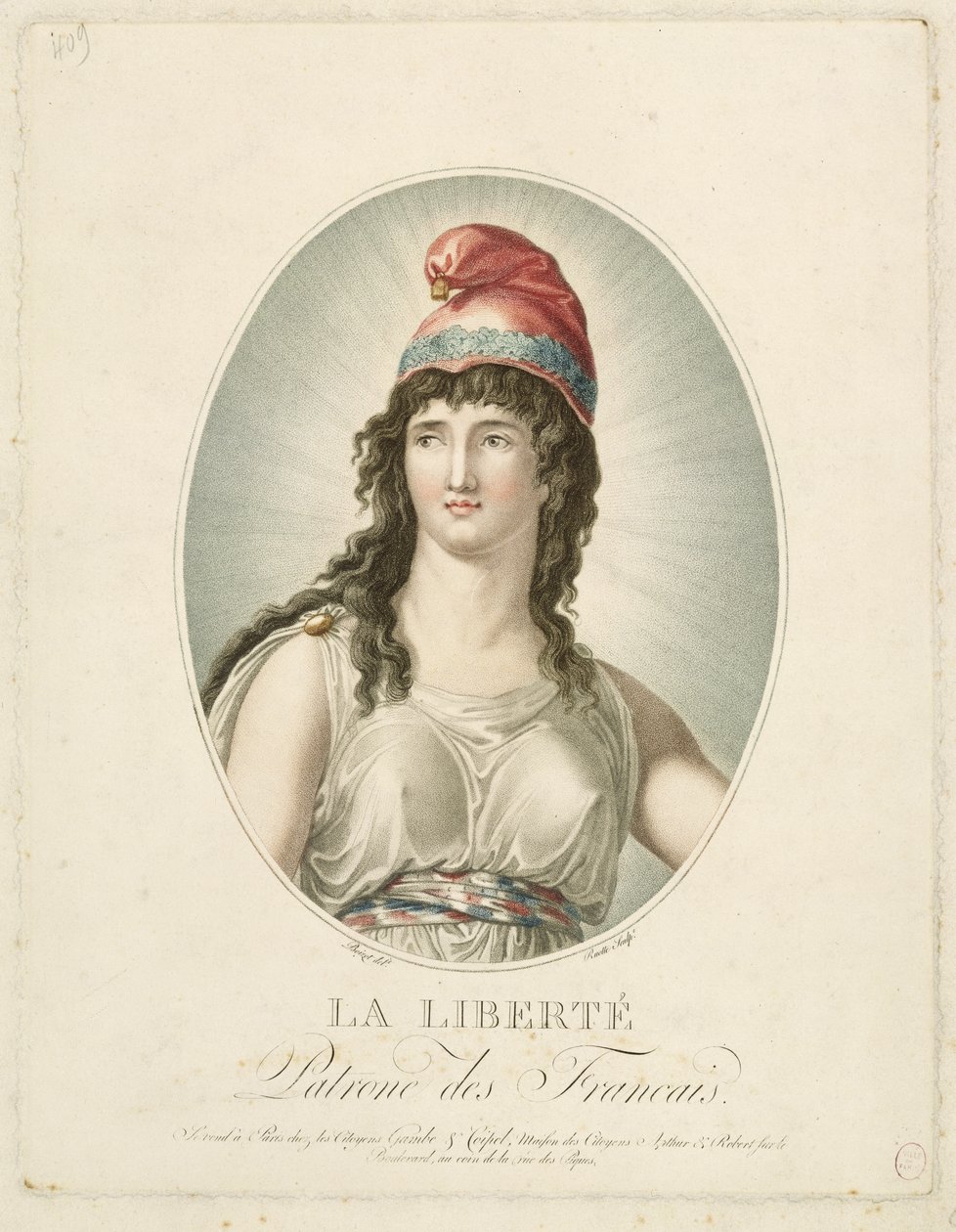 Liberty, fransmännens beskyddare, graverad av Ruotte av Louis Simon Boizot