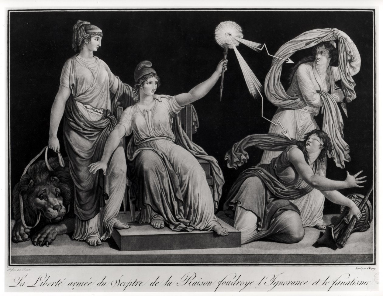 Frihet beväpnad med förnuftets spira som slår ner okunnighet och fanatism, 1793 av Louis Simon Boizot