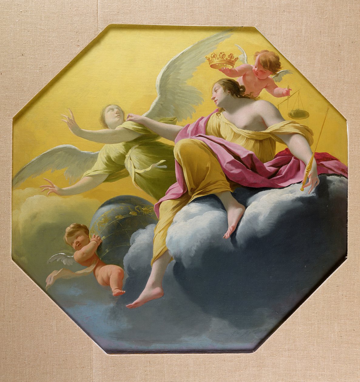 Rättvisa, från en serie av de fyra kardinaldygderna i taket i drottningens sovrum i Saint-Germain-en-Laye, ca 1637-38 av Simon Vouet