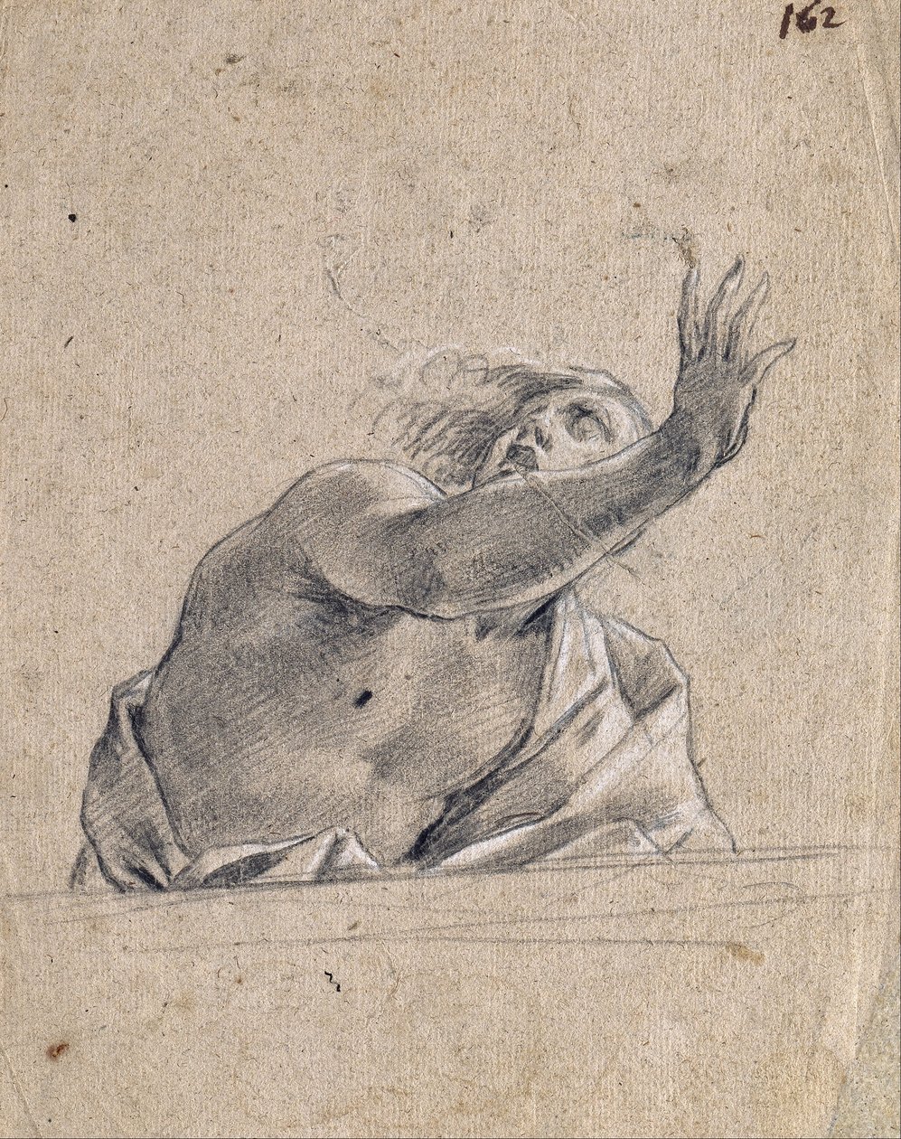 Man with Raised Arm Behind a Parapet av Simon Vouet
