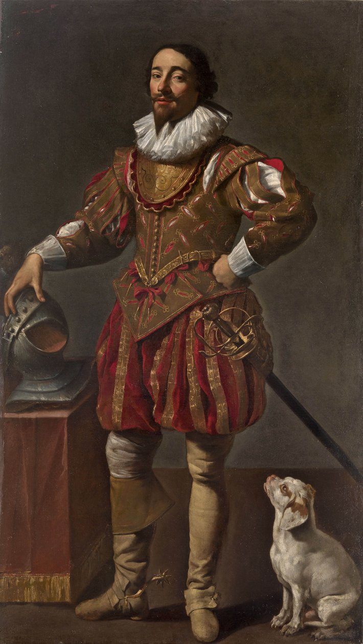 Porträtt av en herre med sin hund av Simon Vouet