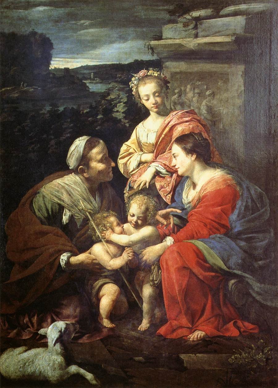 The Holy Family with Sts Elizabeth, John the Baptist and Catherine av Simon Vouet