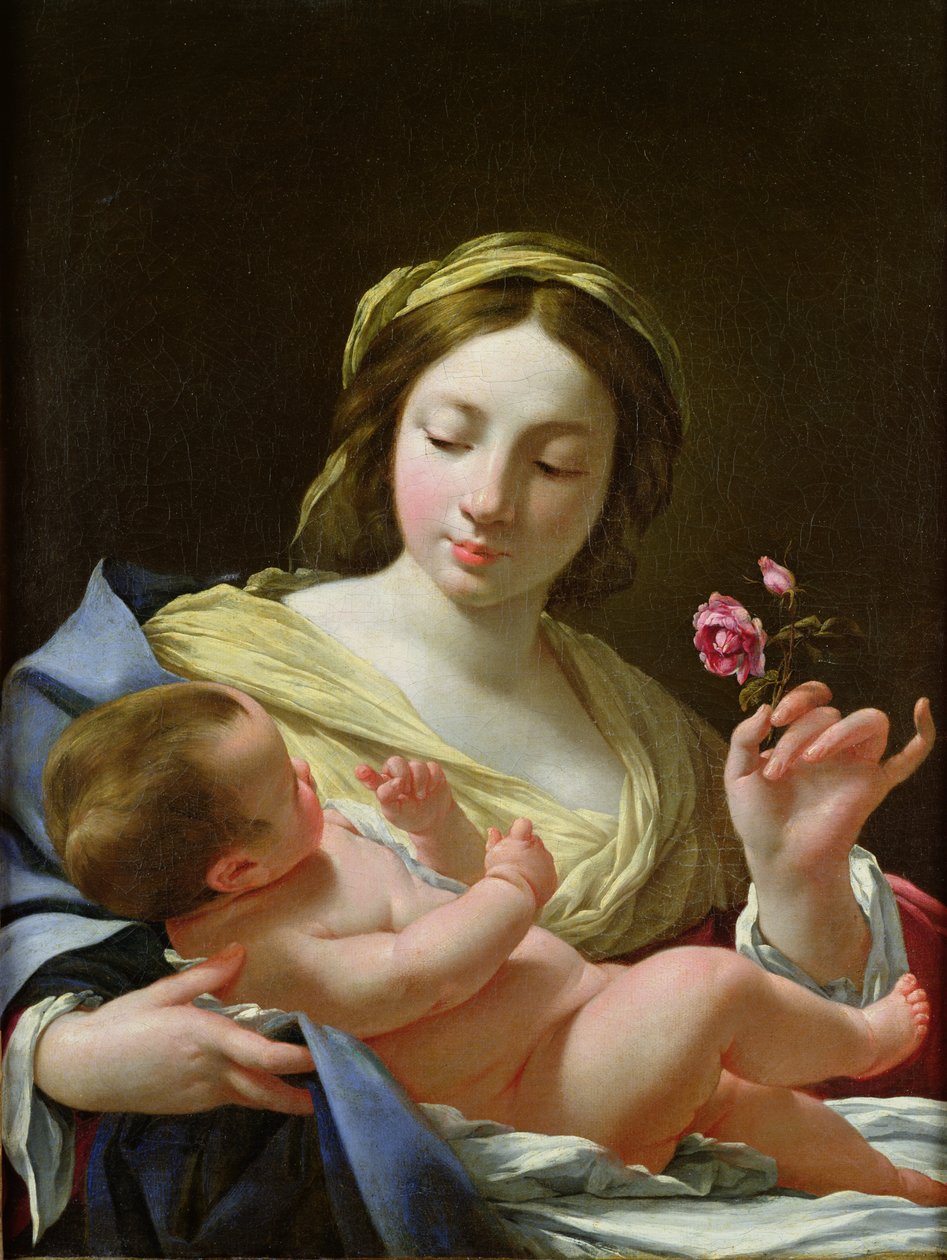 Jungfrun och barnet med en ros av Simon Vouet