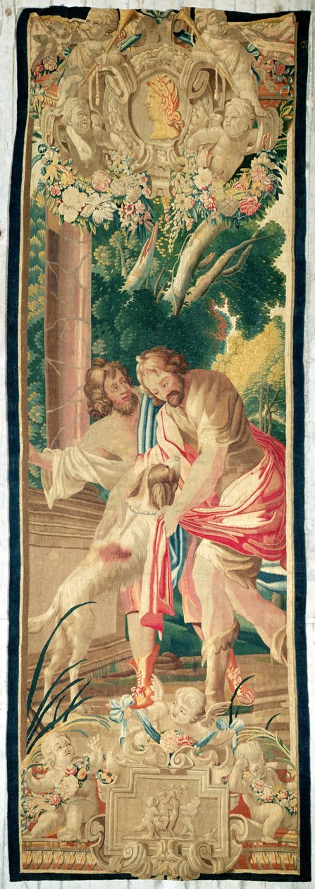 Odysseus tillsammans med Telemachos känns igen av sin hund Argus (ylleväv) av Simon Vouet