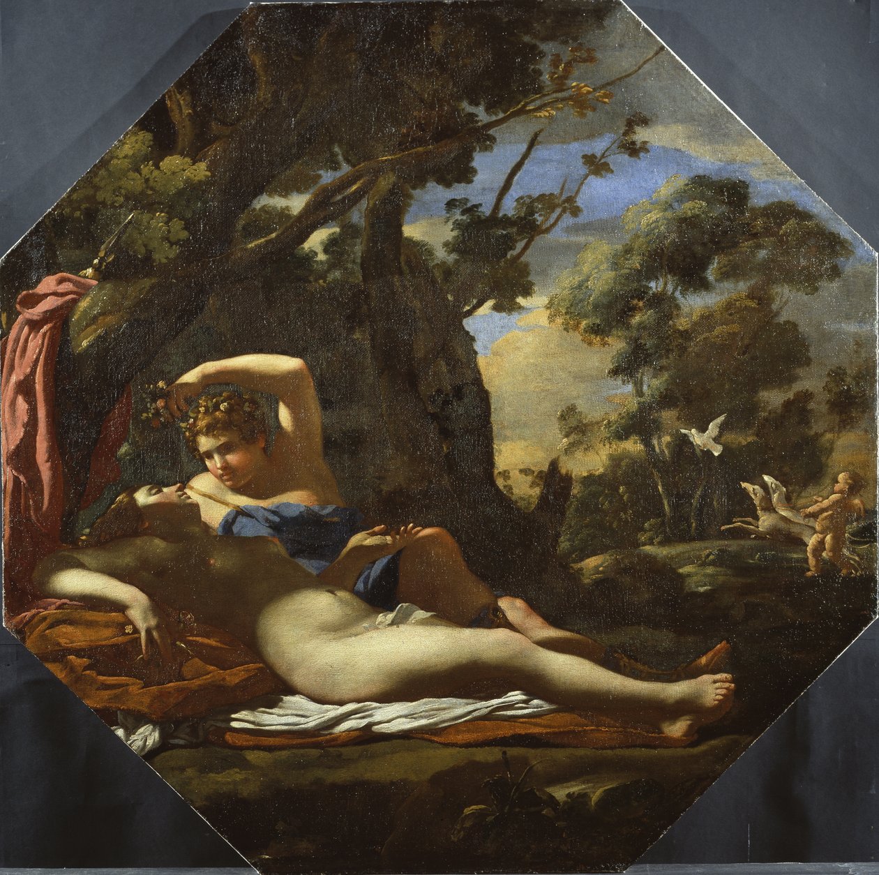 Venus och Adonis (olja på duk) av Simon (circle of) Vouet