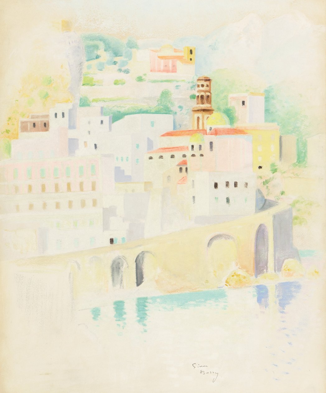 Atrani, Amalfikusten (pastell på papper) av Simon Albert Bussy