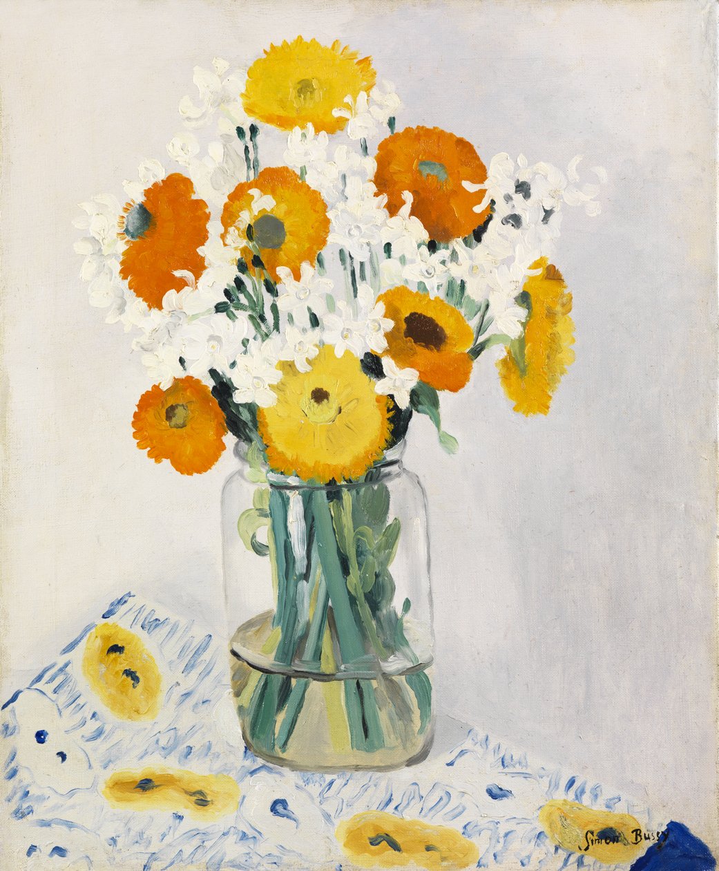 Blommor i en vas (olja på duk) av Simon Albert Bussy