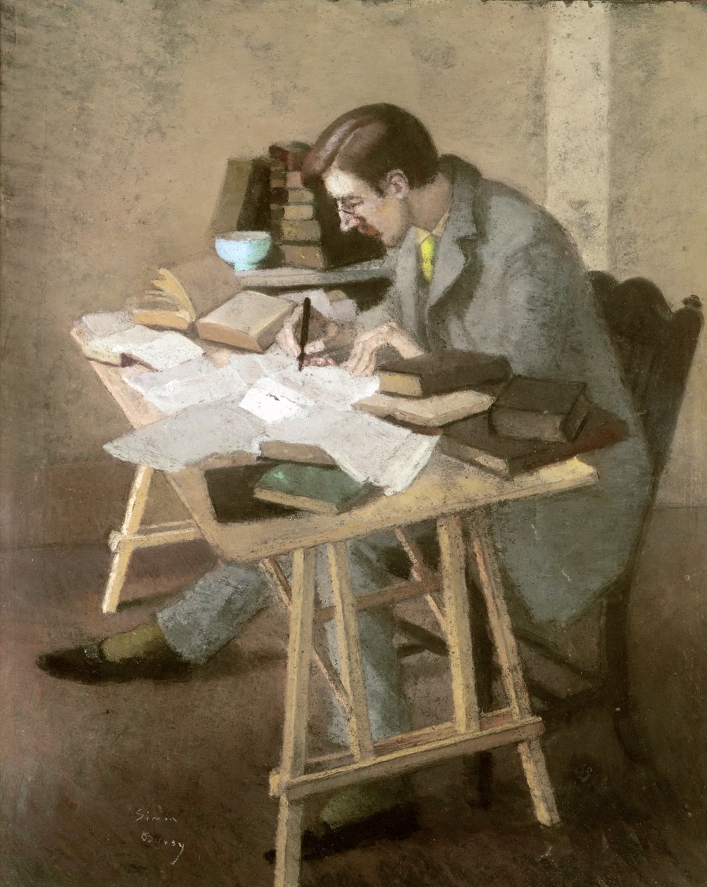 Porträtt av Lytton Strachey (pastell på papper) av Simon Albert Bussy