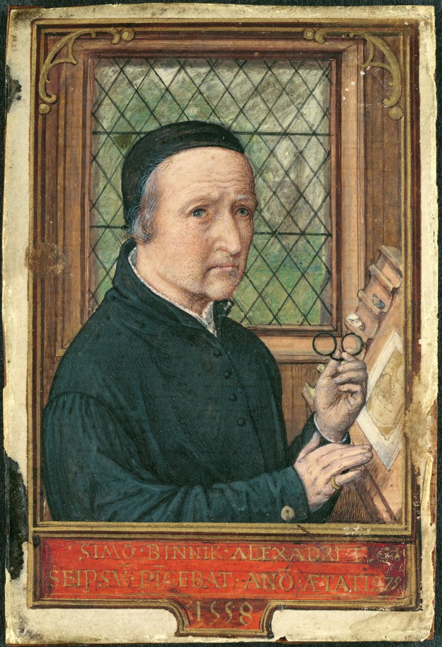 Lägg till 18855 självporträtt av Simon Bening, från en timbok, ca 1540 av Simon Bening