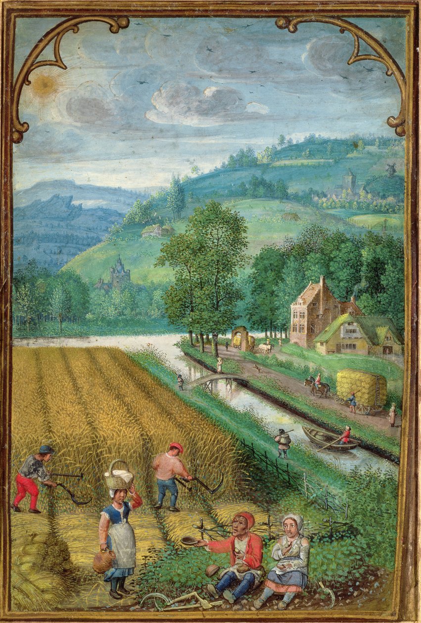 Lägg till 18855 september: skörd, plöjning och sådd, från en timbok, ca 1540 av Simon Bening