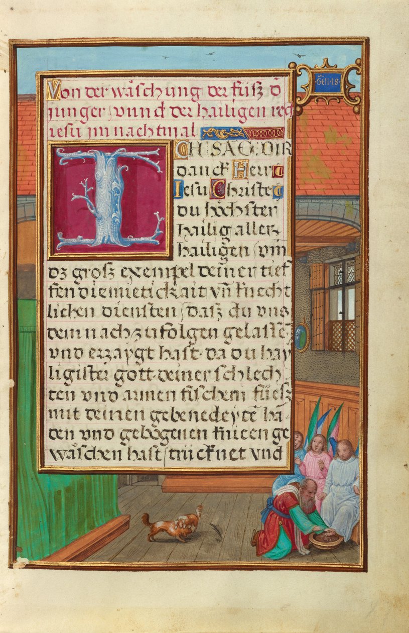 Kant med Abraham som tvättar fötterna på de tre änglarna av Simon Bening
