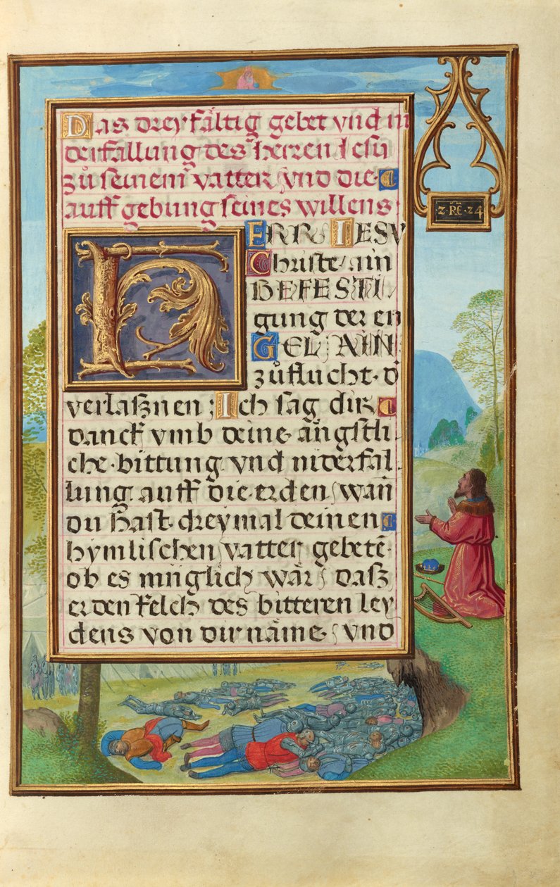 Rand mit David, der Gott anfleht, die Pest zu beenden av Simon Bening