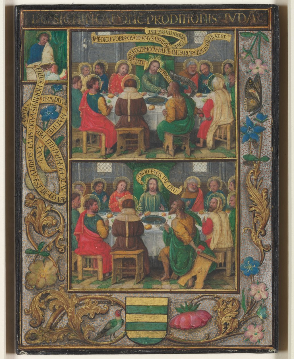 Enkelt blad med scener från den sista måltiden, ca 1525-1530. av Simon Bening