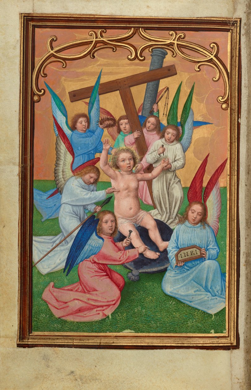 Das Christkind umgeben von den Werkzeugen der Passion av Simon Bening