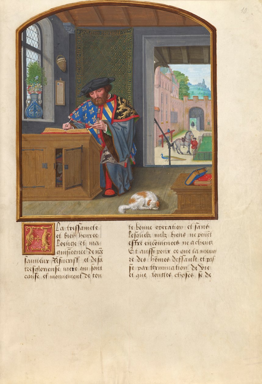 Vapenkungen av Orden av det gyllene skinnet Skriver om Jacques de Lalaing, ca 1530-40 (tempera, bladguld och bläck på pergament) av Simon Bening